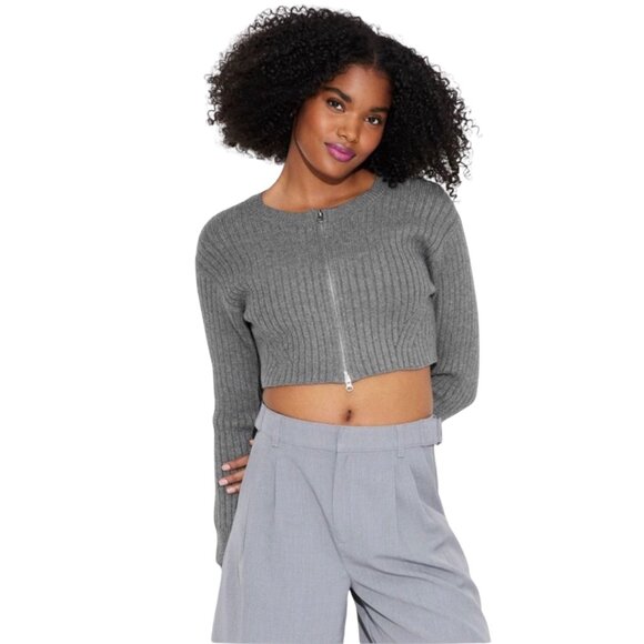 Wild Fable Women's Gray Cropped Zipped Long Sleeve Sweater - Size 1X - NWT - Picture 1 of 9